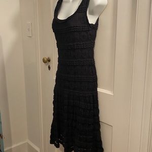 Max Studio Black Textured Patterned Midi Dress, XS